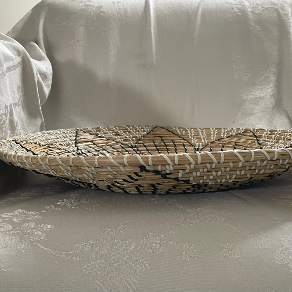 Seagrass Handmade Round Woven Basket Tray Sunflower Flower 20” Boho Wall Decor